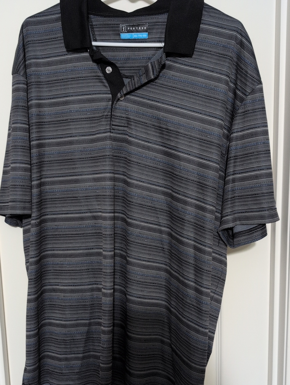 PGA Tour Black and Gray Striped Men’s Polo